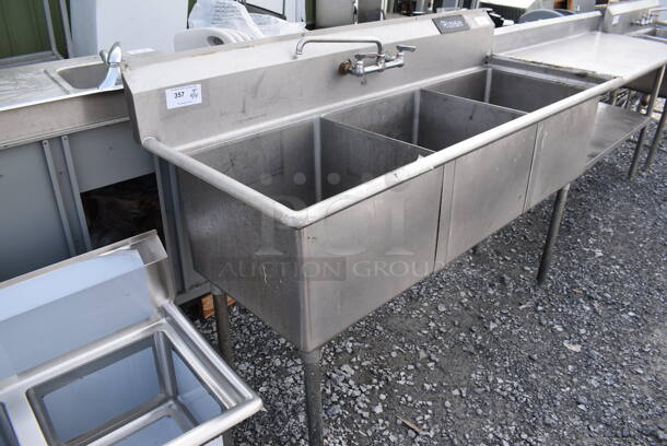 Stainless Steel Commercial 3 Bay Sink w/ Faucet and Handles. 65x26x45. Bays 20x20x13 - Image 4 of 4