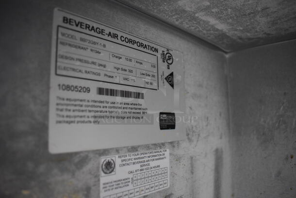 Beverage Air BB72GSY-1-B Metal Commercial 3 Door Back Bar Cooler Merchandiser. 115 Volts, 1 Phase. 74x27x36.5. Tested and Working! - Image 4 of 8
