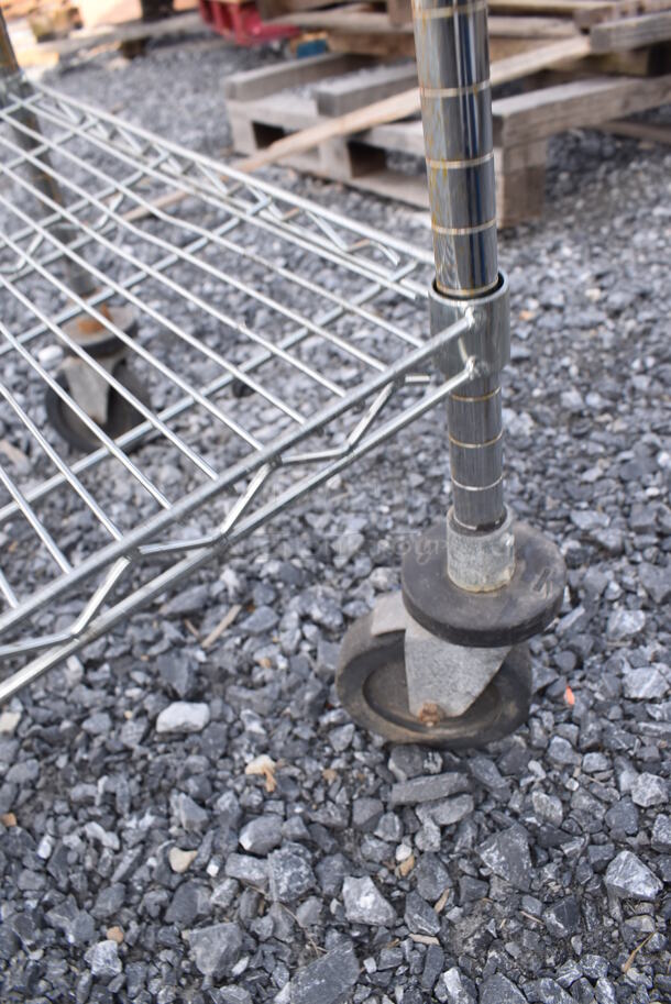 Chrome Finish 3 Tier Wire Shelving Unit on Commercial Casters. BUYER MUST DISMANTLE. PCI CANNOT DISMANTLE FOR SHIPPING. PLEASE CONSIDER FREIGHT CHARGES. 60x24x68 - Image 4 of 4