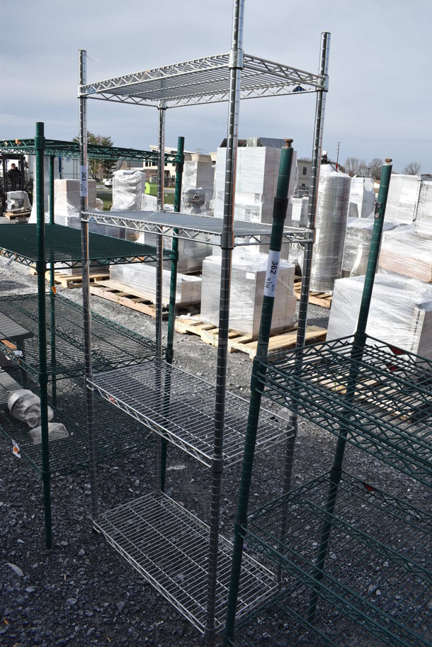 Chrome Finish 4 Tier Wire Shelving Unit. BUYER MUST DISMANTLE. PCI CANNOT DISMANTLE FOR SHIPPING. PLEASE CONSIDER FREIGHT CHARGES. 30x14x74 - Image 1 of 3