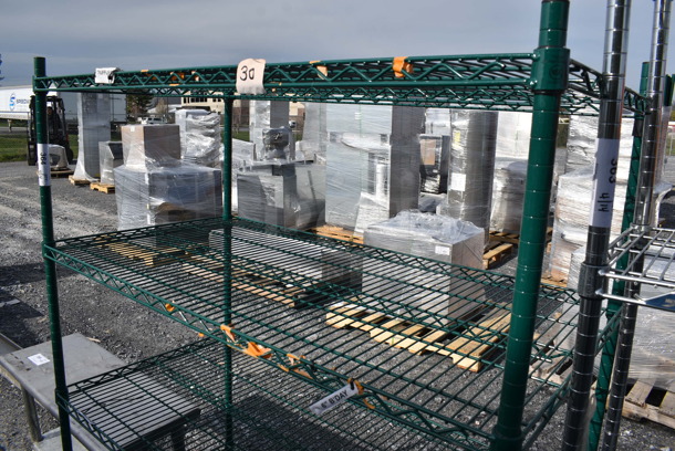 Green Finish 4 Tier Wire Shelving Unit. BUYER MUST DISMANTLE. PCI CANNOT DISMANTLE FOR SHIPPING. PLEASE CONSIDER FREIGHT CHARGES. 48x24x66 - Image 2 of 4