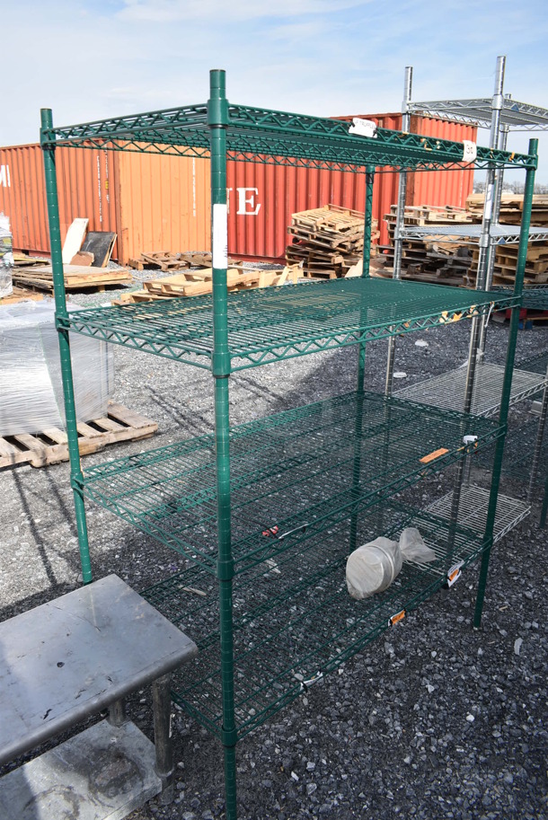Green Finish 4 Tier Wire Shelving Unit. BUYER MUST DISMANTLE. PCI CANNOT DISMANTLE FOR SHIPPING. PLEASE CONSIDER FREIGHT CHARGES. 48x24x66 - Image 4 of 4