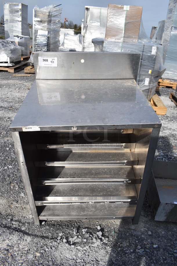 Metal Counter w/ Back Splash and Lower Bottle Merchandiser. Missing 1 Leg. 23x21x36.5 - Image 1 of 6