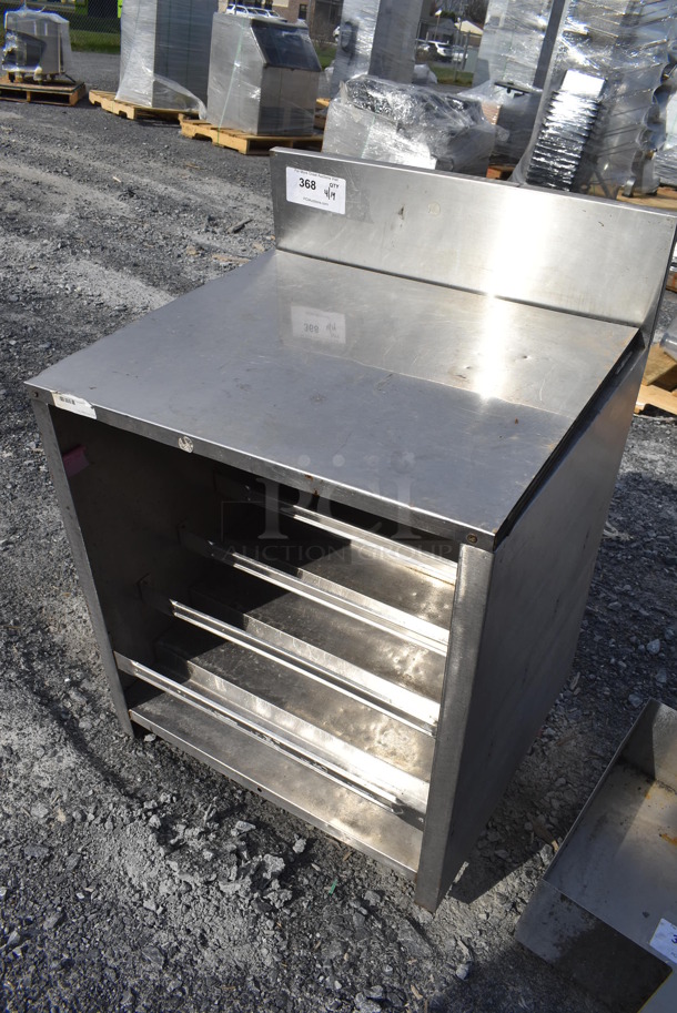 Metal Counter w/ Back Splash and Lower Bottle Merchandiser. Missing 1 Leg. 23x21x36.5 - Image 2 of 6