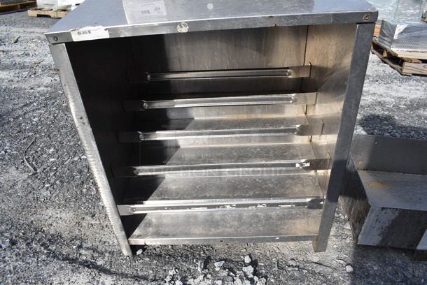 Metal Counter w/ Back Splash and Lower Bottle Merchandiser. Missing 1 Leg. 23x21x36.5 - Image 4 of 6