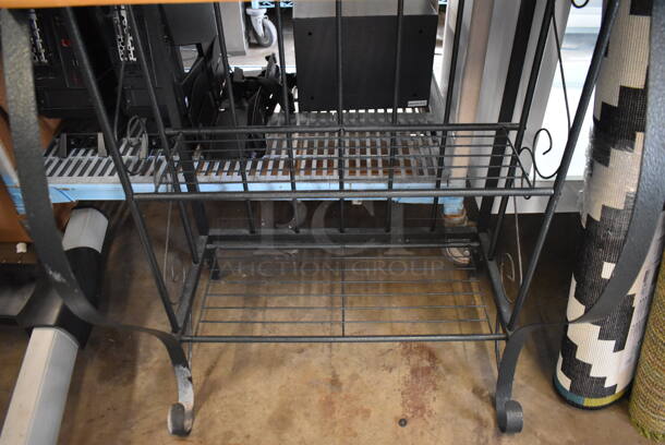 Black Metal Counter w/ Brown Countertop and 2 Wire Under Shelves and Over Shelves. 25x19x70 - Image 3 of 5