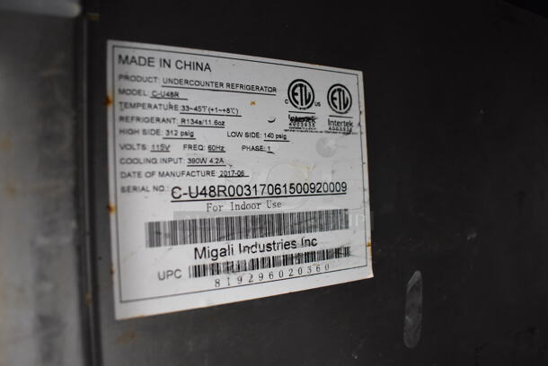 2017 Migali C-U48R Stainless Steel Commercial 2 Door Undercounter Cooler on Commercial Casters. 115 Volts, 1 Phase. 48x30x37.5. Tested and Working! - Image 6 of 6