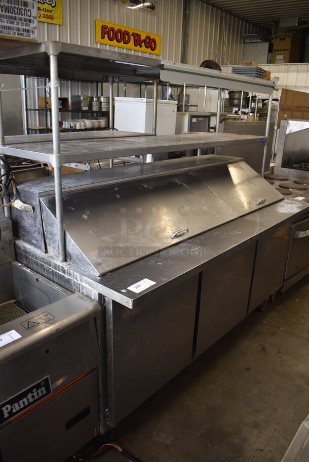 Beverage Air SPE72-30M Stainless Steel Commercial Sandwich Salad Prep Table Bain Marie Mega Top w/ 2 Tier Over Shelf on Commercial Casters. 115 Volts, 1 Phase. 72x34x67. Tested and Working! - Image 1 of 12