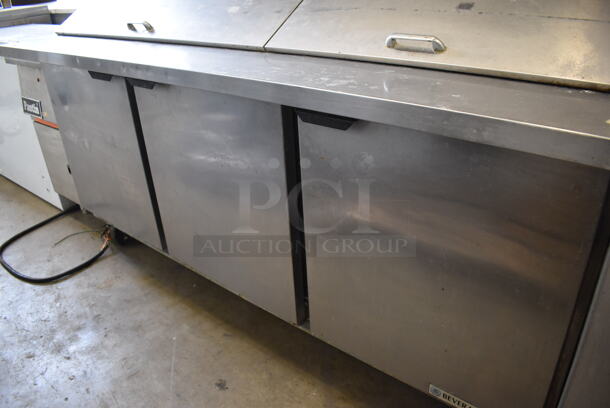 Beverage Air SPE72-30M Stainless Steel Commercial Sandwich Salad Prep Table Bain Marie Mega Top w/ 2 Tier Over Shelf on Commercial Casters. 115 Volts, 1 Phase. 72x34x67. Tested and Working! - Image 8 of 12