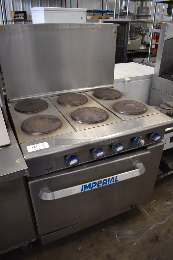 Imperial Stainless Steel Commercial Electric Powered 6 Burner Hot Plate Range w/ Oven and Back Splash. 208 Volts, 3 Phase. 36x32x55 - Image 2 of 5