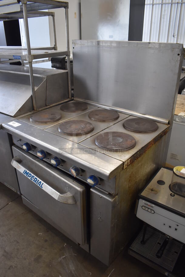 Imperial Stainless Steel Commercial Electric Powered 6 Burner Hot Plate Range w/ Oven and Back Splash. 208 Volts, 3 Phase. 36x32x55 - Image 4 of 5