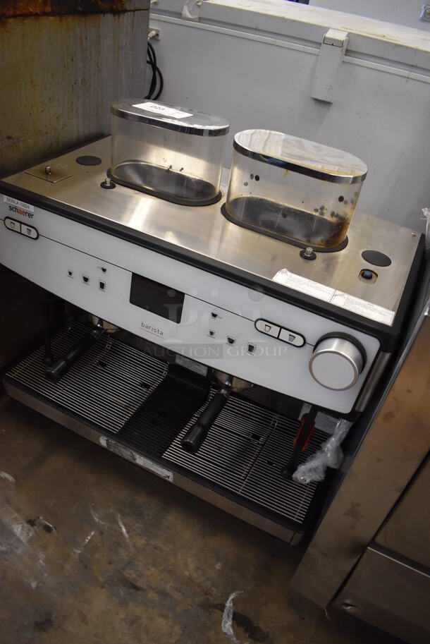 Schaerer Barista Stainless Steel Commercial Countertop 2 Group Espresso Machine w/ 2 Portafilters, 2 Steam Wands and 2 Hoppers. 208 Volts, 1 Phase. 29x23x31 - Image 2 of 7