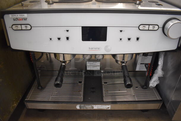 Schaerer Barista Stainless Steel Commercial Countertop 2 Group Espresso Machine w/ 2 Portafilters, 2 Steam Wands and 2 Hoppers. 208 Volts, 1 Phase. 29x23x31 - Image 4 of 7