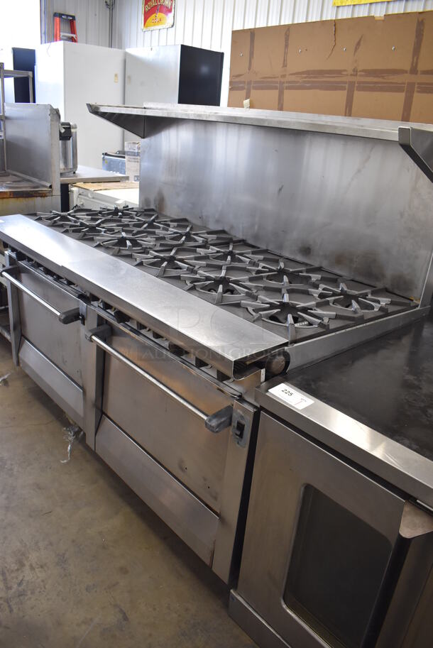 Stainless Steel Commercial Natural Gas Powered 12 Burner Range w/ 2 Convection Ovens, Over Shelf and Back Splash on Commercial Casters. 68x38x57 - Image 5 of 7