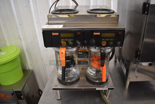 2013 Bunn AXIOM 2/2 TWIN Stainless Steel Commercial Countertop 4 Burner Coffee Machine w/ 2 Metal Brew Baskets and 2 Coffee Pots. 120/208-240 Volts, 1 Phase. 16x18x24