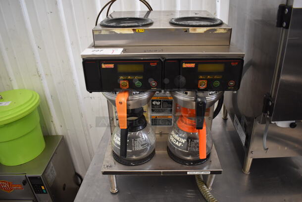 2013 Bunn AXIOM 2/2 TWIN Stainless Steel Commercial Countertop 4 Burner Coffee Machine w/ 2 Metal Brew Baskets and 2 Coffee Pots. 120/208-240 Volts, 1 Phase. 16x18x24 - Image 1 of 5