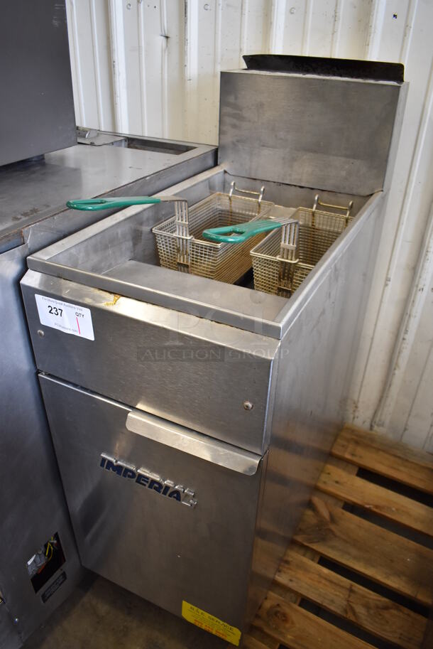 Imperial IFS-40 Stainless Steel Commercial Floor Style Natural Gas Powered Deep Fat Fryer w/ 2 Metal Fry Baskets. 105,000 BTU. 16x31x47 - Image 2 of 7