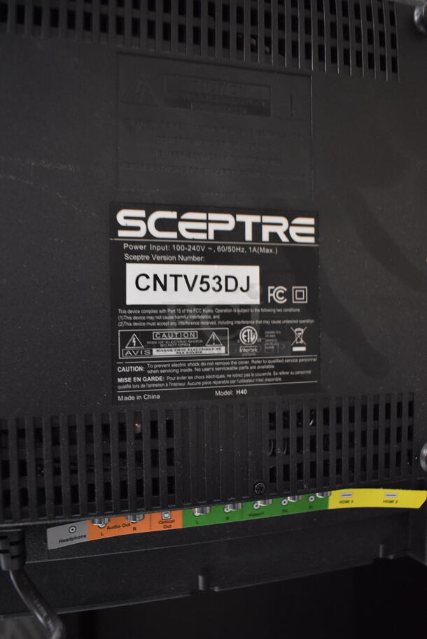 Sceptre H40 40" Television w/ Metal Wall Mount. 100-240 Volts, 1 Phase. Buyer Must Pick Up - We Will Not Ship This Item. Tested and Working! - Image 5 of 6