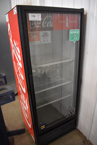 True GDM-12 Metal Commercial Single Door Reach In Cooler Merchandiser w/ Poly Coated Racks. 115 Volts, 1 Phase. 26x24x63. Tested and Working!