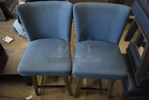 2 Blue Swivel Chairs on Gray Metal Legs. 18x22x38. 2 Times Your Bid!