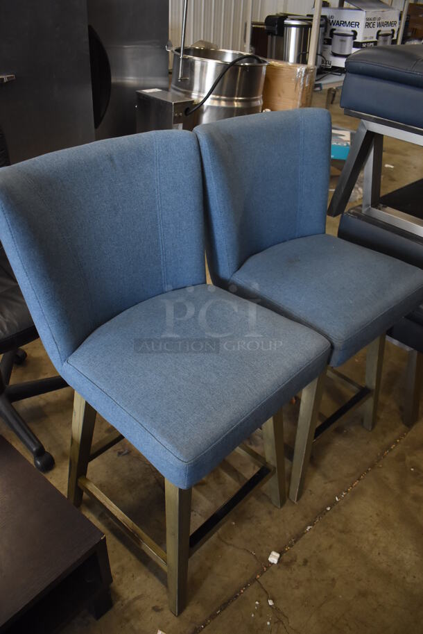 2 Blue Swivel Chairs on Gray Metal Legs. 18x22x38. 2 Times Your Bid! - Image 4 of 6