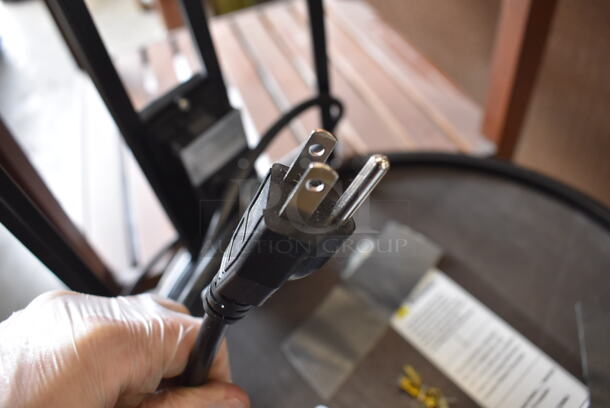 2 Wood Pattern End Tables w/ USB Charge Ports on Black Metal Frame. 16x16x26. 2 Times Your Bid! - Image 3 of 5