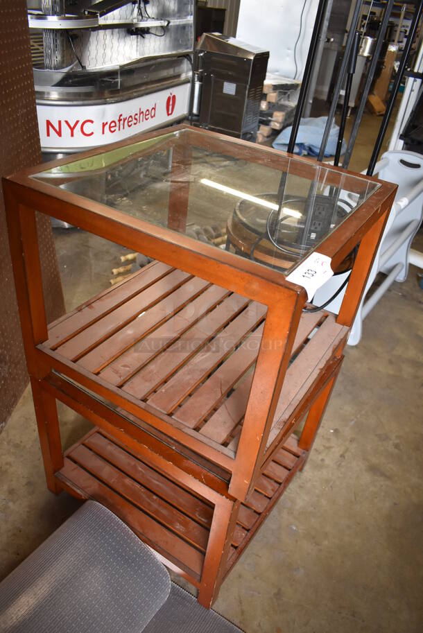 2 Wood Pattern End Tables w/ Glass Countertop and Plank Under Shelf. 22x22x18. 2 Times Your Bid! - Image 2 of 3