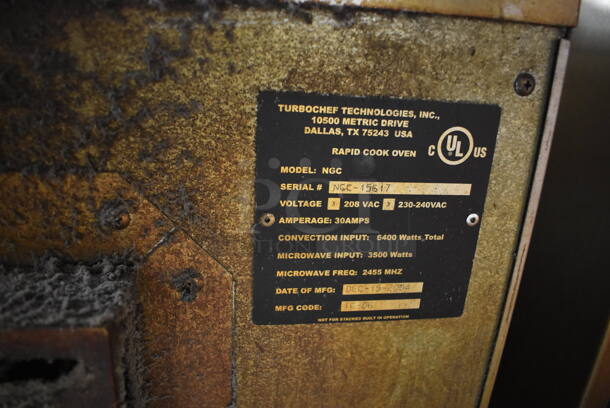 Turbochef NGC Stainless Steel Commercial Countertop Electric Powered Rapid Cook Oven. 208/240 Volts, 1 Phase. 26x24x24 - Image 5 of 5