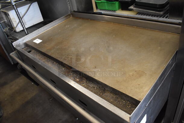 Wolf Stainless Steel Commercial Natural Gas Powered Flat Top Griddle w/ Under Shelf on Commercial Casters. 48x34x38 - Image 2 of 6