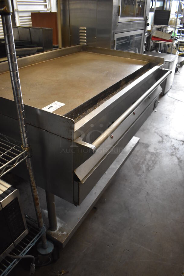 Wolf Stainless Steel Commercial Natural Gas Powered Flat Top Griddle w/ Under Shelf on Commercial Casters. 48x34x38 - Image 6 of 6