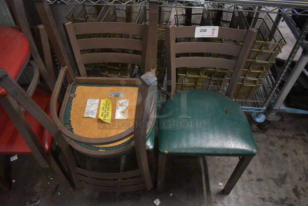 3 Brown Metal Dining Chairs w/ Green Seat Cushion. 17x17x32. 3 Times Your Bid! - Image 3 of 3