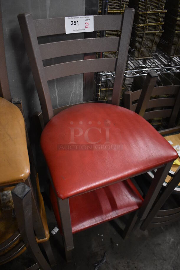 2 Brown Metal Dining Chairs w/ Red Seat Cushion. 17x17x32. 2 Times Your Bid! - Image 3 of 3