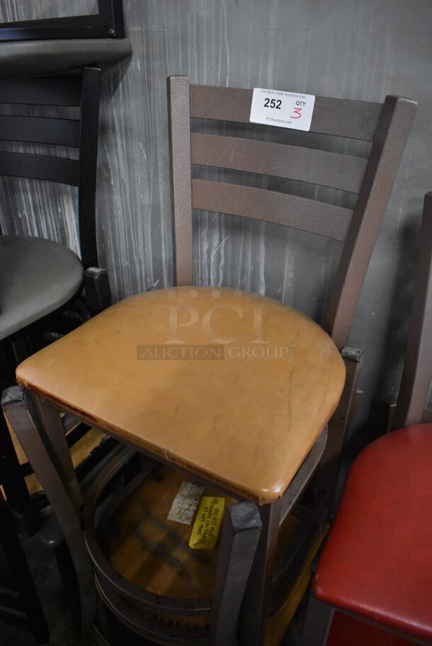 3 Brown Metal Dining Chairs w/ Tan Seat Cushion. 17x17x32. 3 Times Your Bid! - Image 2 of 4