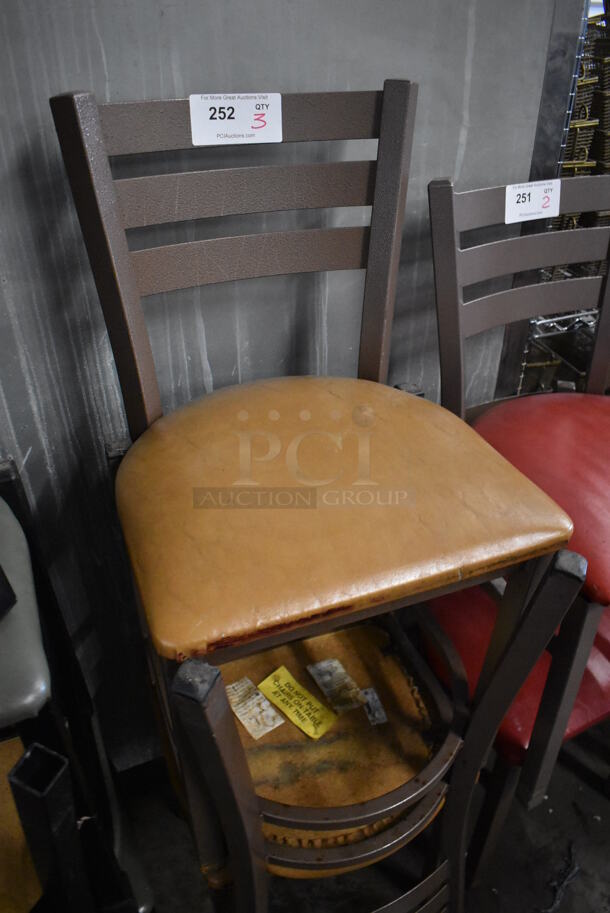 3 Brown Metal Dining Chairs w/ Tan Seat Cushion. 17x17x32. 3 Times Your Bid! - Image 3 of 4