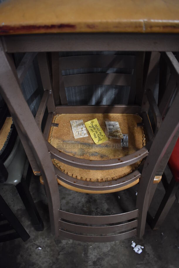 3 Brown Metal Dining Chairs w/ Tan Seat Cushion. 17x17x32. 3 Times Your Bid! - Image 4 of 4