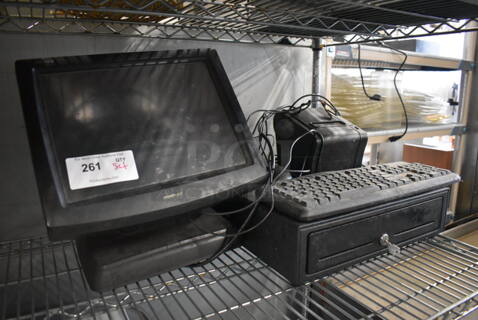 ALL ONE MONEY! Lot of Posiflex 15" POS Monitor w/ Partner Receipt Printer and Metal Cash Drawer