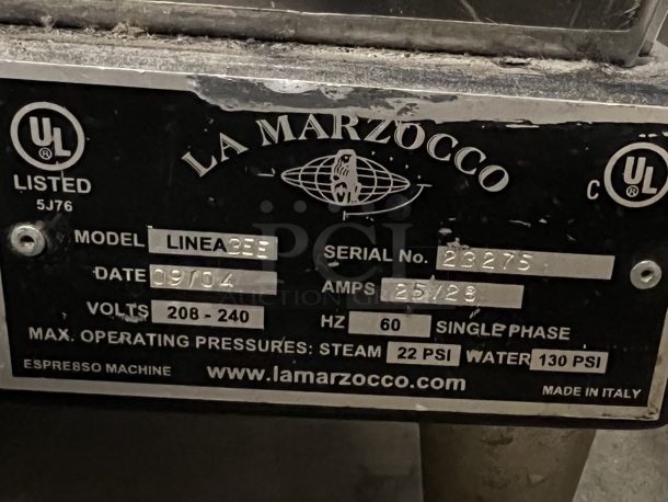La Marzocco Linea 3EE Stainless Steel Commercial Countertop 3 Group Espresso Machine w/ 5 Portafilters and 2 Steam Wands. 208/240 Volts, 1 Phase. 37x23x21 - Image 12 of 12