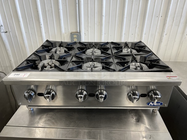 Atosa Stainless Steel Commercial Countertop Natural Gas Powered 6 Burner Range. 36x28x10