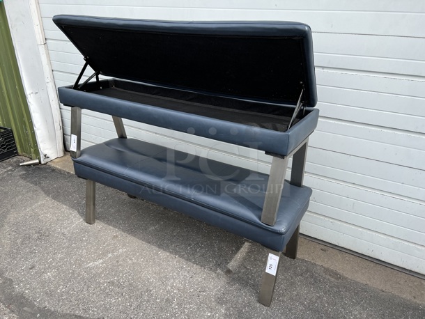 2 Blue Lefever Storage Benches on Metal Legs. Stock Picture - Cosmetic Condition May Vary. 56x18x21. 2 Times Your Bid! - Image 2 of 6