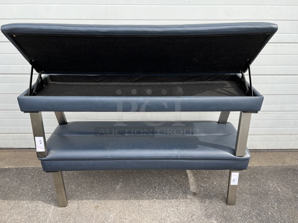 2 Blue Lefever Storage Benches on Metal Legs. Stock Picture - Cosmetic Condition May Vary. 56x18x21. 2 Times Your Bid! - Image 1 of 6