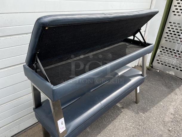 2 Blue Lefever Storage Benches on Metal Legs. Stock Picture - Cosmetic Condition May Vary. 56x18x21. 2 Times Your Bid! - Image 4 of 6