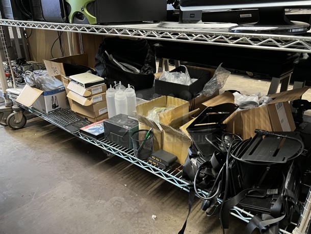 ALL ONE MONEY! Tier Lot of Various Items Including Poly Condiment Bottles, Metal Mounting Brackets, Dlink, Carpet Grip Pads and Keyboard - Image 1 of 10