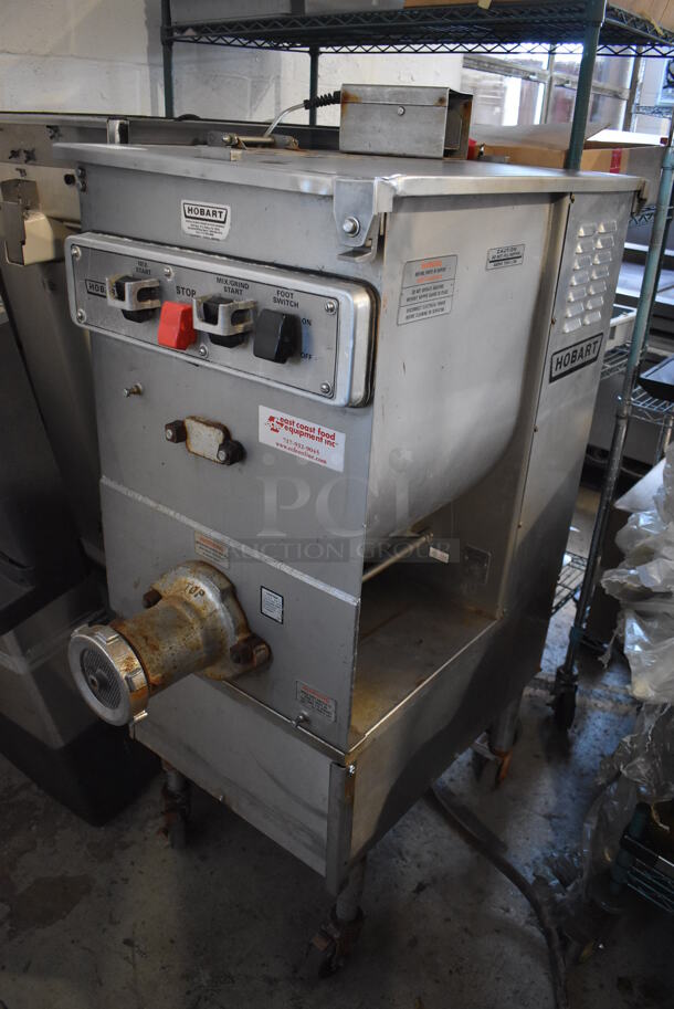 Hobart 4246S Metal Commercial Floor Style Meat Grinder Mixer w/ Food Pedal on Commercial Casters. 208 Volts, 3 Phase. 22x42x55 - Image 1 of 11