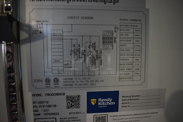 BRAND NEW SCRATCH AND DENT! Avantco 178GDC69HCB Metal Commercial 3 Door Reach In Cooler Merchandiser w/ Poly Coated Racks and LED Lighting. Bottom of Frame is Bent. 115 Volts, 1 Phase. 78x30x79. Tested and Working! - Image 4 of 9