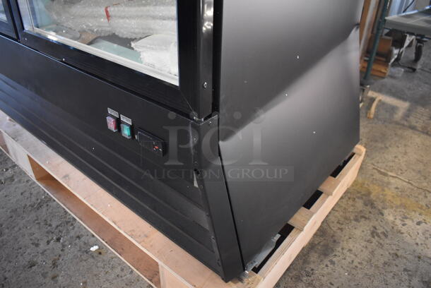 BRAND NEW SCRATCH AND DENT! Avantco 178GDC69HCB Metal Commercial 3 Door Reach In Cooler Merchandiser w/ Poly Coated Racks and LED Lighting. Bottom of Frame is Bent. 115 Volts, 1 Phase. 78x30x79. Tested and Working! - Image 9 of 9