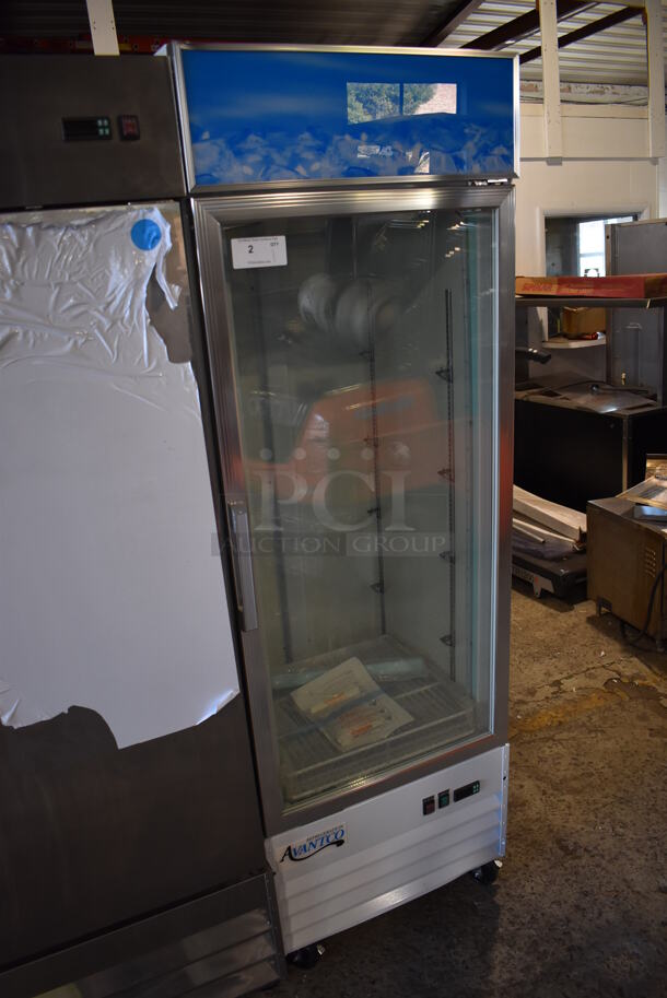 BRAND NEW SCRATCH AND DENT! Avantco 178GCD12FHCW Metal Commercial Single Door Reach In Freezer Merchandiser w/ Poly Coated Racks and LED Lighting on Commercial Casters. 115 Volts, 1 Phase. 27x26x83. Tested and Working! - Image 2 of 6