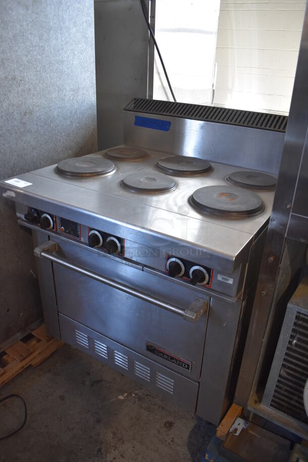 Garland Stainless Steel Commercial Electric Powered 6 Burner Hot Plate Range w/ Oven and Back Splash. 208-250 Volts, 1 or 3 Phase. 36x36x48 - Image 4 of 7