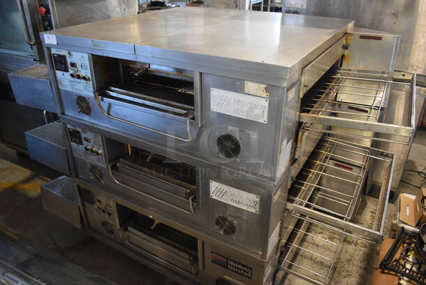 3 Middleby Marshall PS555 Stainless Steel Commercial Natural Gas Powered Conveyor Pizza Oven on Commercial Casters. 150,000 BTU. 93x65x64. 3 Times Your Bid!