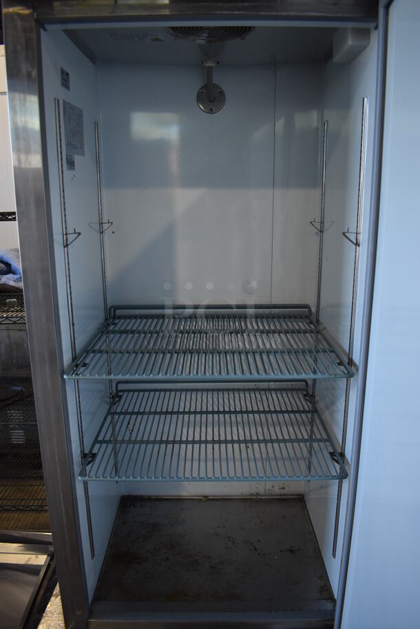 Avantco 178A19FHC Stainless Steel Commercial Single Door Reach In Freezer w/ Poly Coated Racks on Commercial Casters. 115 Volts, 1 Phase. 28x26x83. Tested and Working! - Image 4 of 8