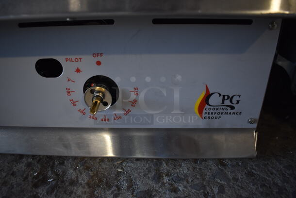 BRAND NEW SCRATCH AND DENT! 2022 Cooking Performance Group 351GTCPG72NL Stainless Steel Commercial Countertop 72" Natural Gas Powered Flat Top Griddle w/ Thermostatic Controls. Missing Knobs. 180,000 BTU. 72x30x13 - Image 4 of 9